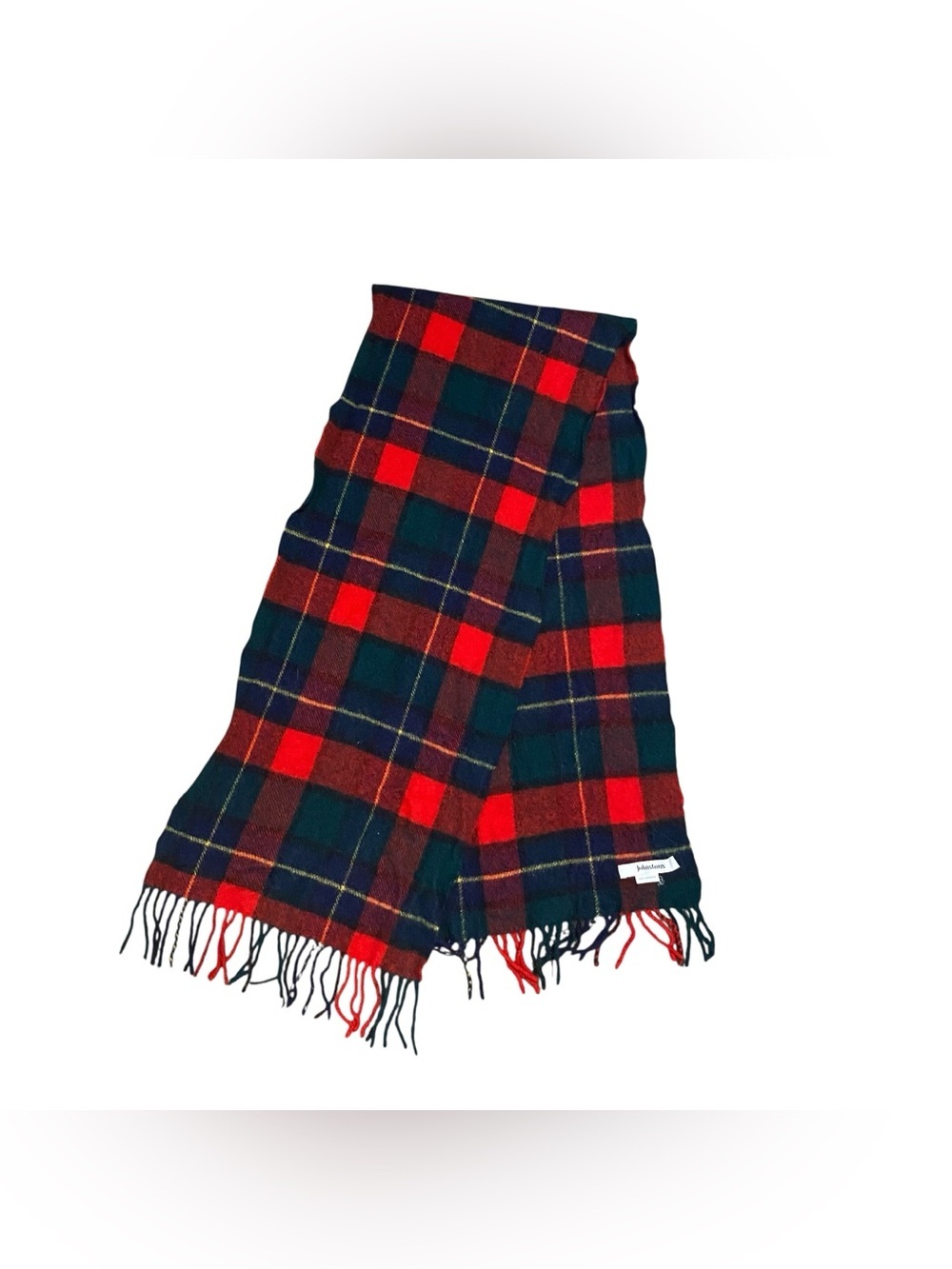 Johnstons of Elgin 100% Lambswool Red Plaid Fringe Made in Scotland Scarf